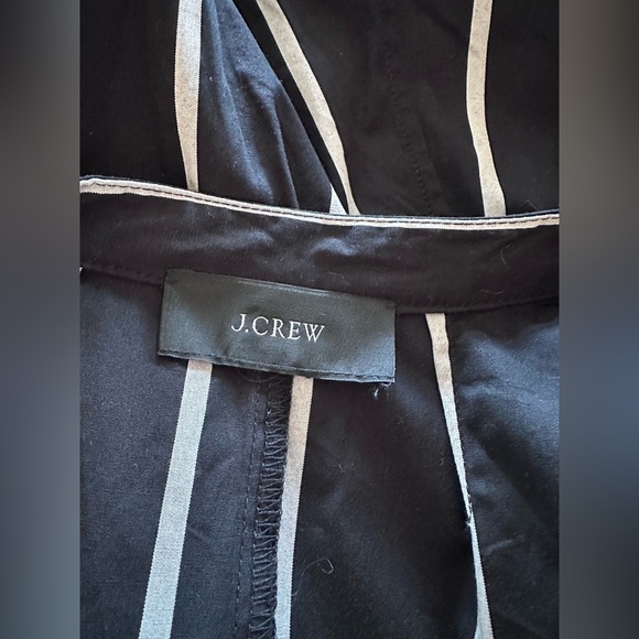 J. Crew Cinched-Waist Cotton Poplin Midi Dress Black & Ivory Stripe LG Worn 1x - Picture 7 of 13